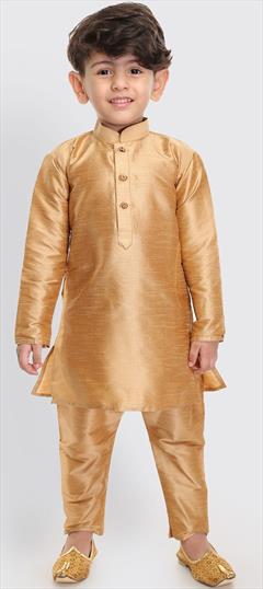 Gold color Boys Kurta Pyjama in Art Dupion Silk fabric with Thread work : 1774365