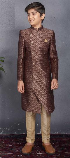 Purple and Violet color Boys Sherwani in Brocade fabric with Weaving work : 1774386