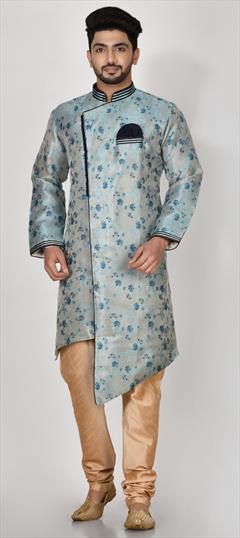 Blue color Kurta Pyjamas in Jacquard fabric with Embroidered, Resham work : 1774429