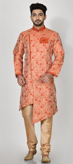 Orange color Kurta Pyjamas in Jacquard fabric with Embroidered, Resham work : 1774431