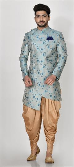 Blue color IndoWestern Dress in Jacquard fabric with Embroidered, Resham, Thread, Zari work : 1774435