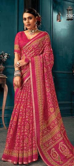 Casual, Traditional Pink and Majenta color Saree in Cotton fabric with Bengali Weaving work : 1774573