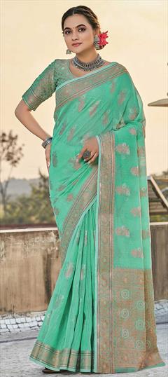 Traditional Blue color Saree in Cotton fabric with Bengali Weaving work : 1774782
