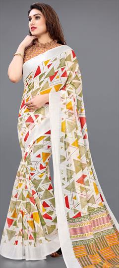 Casual, Traditional Multicolor color Saree in Cotton fabric with Bengali Printed work : 1774809
