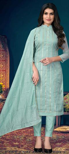 Festive, Party Wear Blue color Salwar Kameez in Chanderi Silk fabric with Straight Embroidered, Resham, Sequence, Thread, Zari work : 1774831