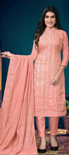 Festive, Party Wear Pink and Majenta color Salwar Kameez in Chanderi Silk fabric with Straight Embroidered, Resham, Sequence, Thread, Zari work : 1774834