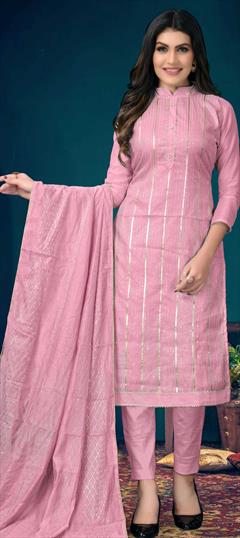 Festive, Party Wear Pink and Majenta color Salwar Kameez in Chanderi Silk fabric with Straight Embroidered, Resham, Sequence, Thread, Zari work : 1774841