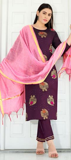 Casual Pink and Majenta color Salwar Kameez in Art Silk fabric with Straight Sequence, Weaving work : 1774979