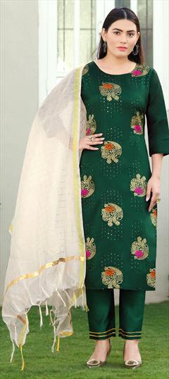 Casual Green color Salwar Kameez in Art Silk fabric with Straight Sequence, Weaving work : 1774983
