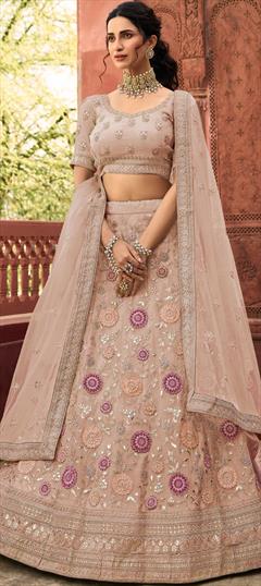 Bridal, Wedding Pink and Majenta color Lehenga in Organza Silk fabric with A Line Embroidered, Patch, Resham, Thread, Zircon work : 1775122