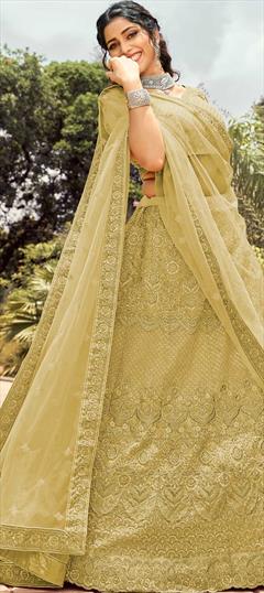 Bridal, Reception Green color Lehenga in Organza Silk fabric with A Line Resham, Thread, Zari work : 1775228
