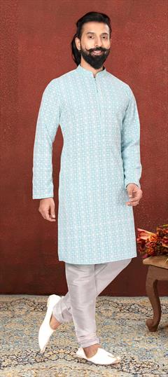 Blue color Kurta Pyjamas in Georgette fabric with Embroidered, Thread work : 1775984
