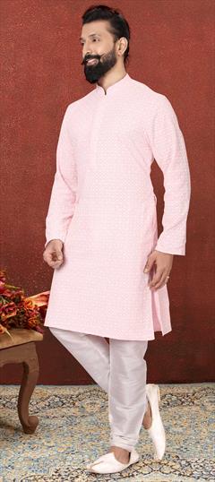 Pink and Majenta color Kurta Pyjamas in Georgette fabric with Embroidered, Thread work : 1775993