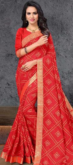 Festive, Traditional Red and Maroon color Saree in Art Silk, Silk fabric with South Bandhej, Printed, Weaving work : 1776417