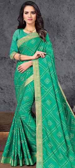 Festive, Traditional Green color Saree in Art Silk, Silk fabric with South Bandhej, Printed, Weaving work : 1776418