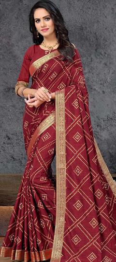 Festive, Traditional Red and Maroon color Saree in Art Silk, Silk fabric with South Bandhej, Printed, Weaving work : 1776420