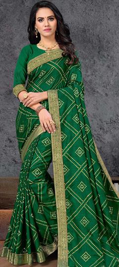 Festive, Traditional Green color Saree in Art Silk, Silk fabric with South Bandhej, Printed, Weaving work : 1776427