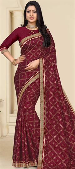 Casual, Traditional Red and Maroon color Saree in Art Silk, Silk fabric with South Bandhej, Foil Print work : 1776484