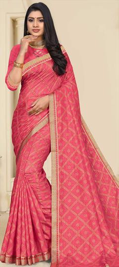 Casual, Traditional Pink and Majenta color Saree in Art Silk, Silk fabric with South Bandhej, Foil Print work : 1776486