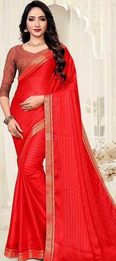 Casual, Party Wear Red and Maroon color Saree in Chiffon fabric with Classic Border work : 1776496