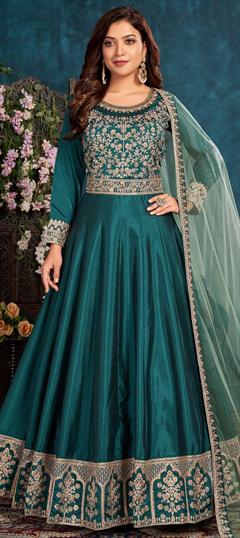 Festive, Party Wear Blue color Salwar Kameez in Art Silk, Silk fabric with Anarkali Embroidered, Sequence, Thread, Zari work : 1776511