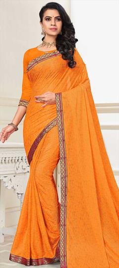 Party Wear Yellow color Saree in Lycra fabric with Classic Border, Zari work : 1776545