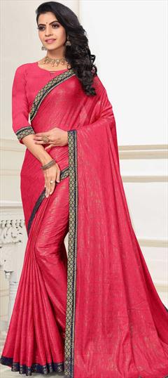 Party Wear Pink and Majenta color Saree in Lycra fabric with Classic Border, Zari work : 1776547