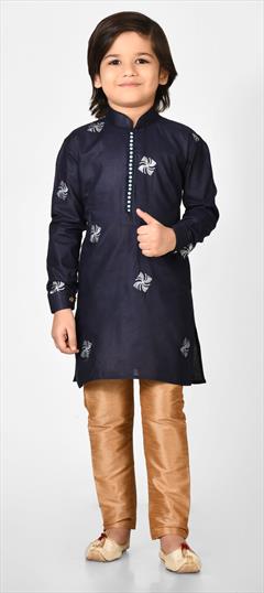Blue color Boys Kurta Pyjama in Cotton fabric with Embroidered, Resham work : 1776561