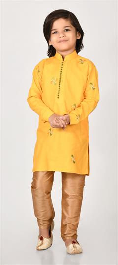 Yellow color Boys Kurta Pyjama in Cotton fabric with Embroidered, Resham work : 1776563