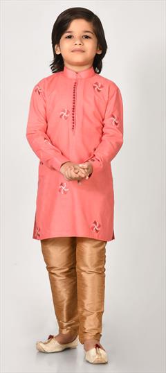Pink and Majenta color Boys Kurta Pyjama in Cotton fabric with Embroidered, Resham work : 1776567