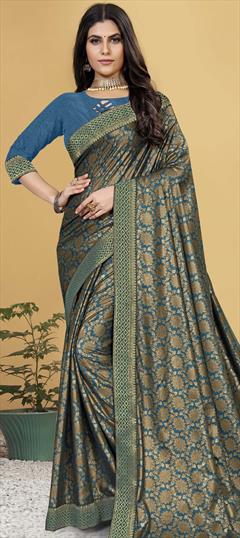 Festive, Party Wear Black and Grey, Blue color Saree in Lycra fabric with Classic Border work : 1776727