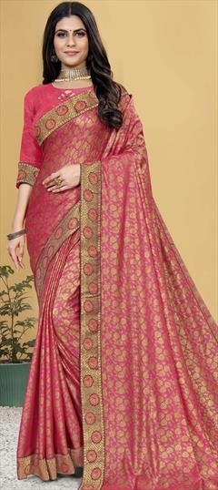 Festive, Party Wear Pink and Majenta color Saree in Lycra fabric with Classic Border work : 1776730