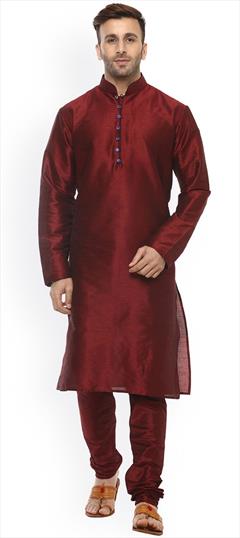 Red and Maroon color Kurta Pyjamas in Dupion Silk fabric with Thread work : 1776737
