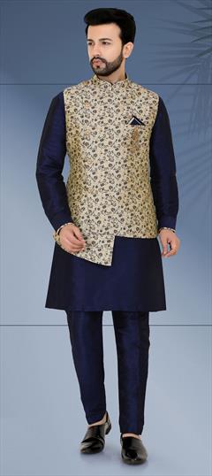 Blue color Kurta Pyjama with Jacket in Art Silk fabric with Floral, Printed work : 1777050