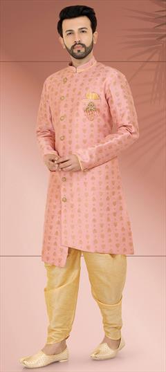 Pink and Majenta color IndoWestern Dress in Art Silk fabric with Broches, Weaving work : 1777129