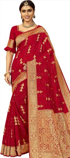 Traditional Red and Maroon color Saree in Art Silk, Silk fabric with South Sequence work : 1777293