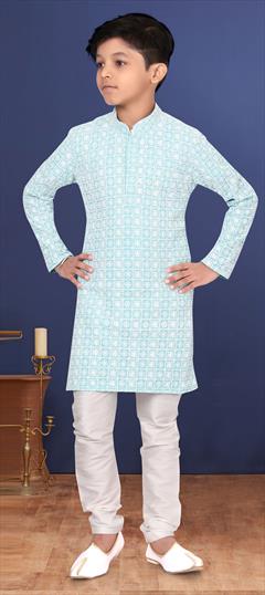 Blue color Boys Kurta Pyjama in Georgette fabric with Embroidered, Resham, Thread work : 1777331