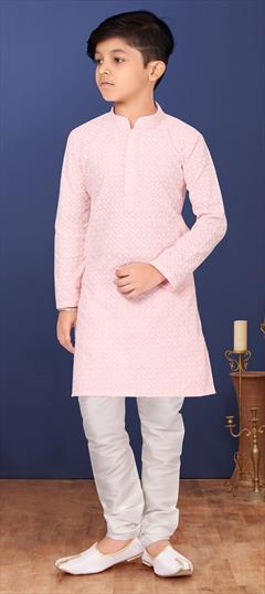 Pink and Majenta color Boys Kurta Pyjama in Georgette fabric with Embroidered, Resham, Thread work : 1777347