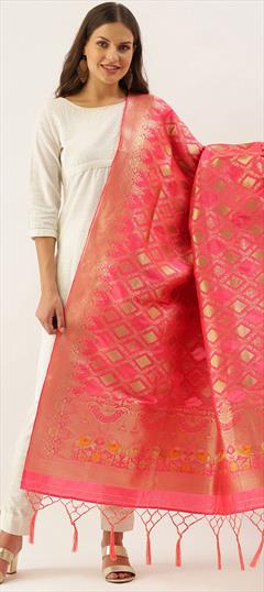 Casual Pink and Majenta color Dupatta in Banarasi Silk fabric with Weaving work : 1777465
