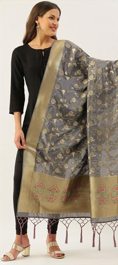 Casual Black and Grey color Dupatta in Banarasi Silk fabric with Weaving work : 1777468