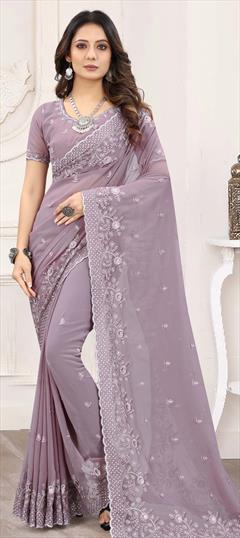 Festive, Party Wear Purple and Violet color Saree in Georgette fabric with Classic Embroidered, Resham, Stone, Thread, Zari work : 1777567