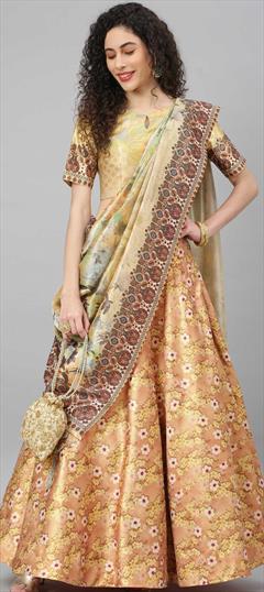 Festive, Mehendi Sangeet Pink and Majenta color Lehenga in Art Silk, Silk fabric with A Line Digital Print, Floral work : 1777667