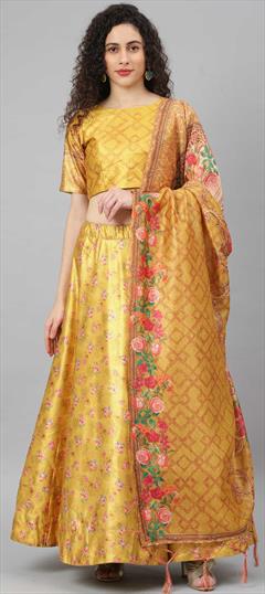 Festive, Mehendi Sangeet Yellow color Lehenga in Art Silk fabric with A Line Digital Print, Floral work : 1777669