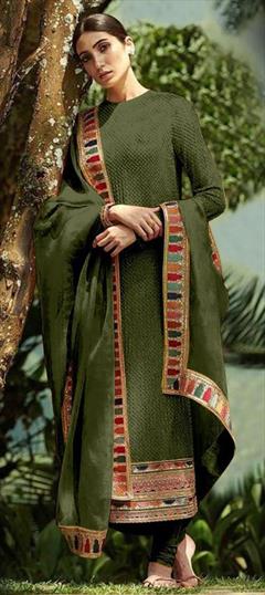 Engagement, Festive, Reception Green color Salwar Kameez in Faux Georgette fabric with Straight Embroidered, Lace, Sequence, Thread work : 1777873