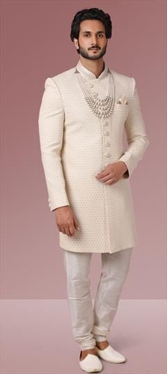 Beige and Brown color Sherwani in Georgette fabric with Embroidered, Thread work : 1778169