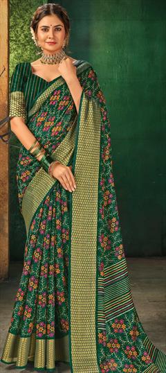 Traditional Green color Saree in Cotton fabric with Bengali Printed work : 1778213