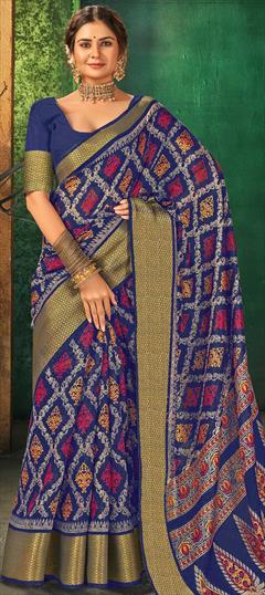 Traditional Blue color Saree in Cotton fabric with Bengali Printed work : 1778215