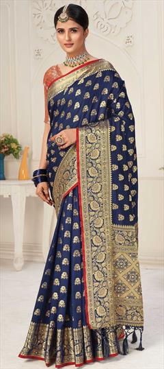Traditional Blue color Saree in Art Silk, Silk fabric with South Weaving work : 1778279