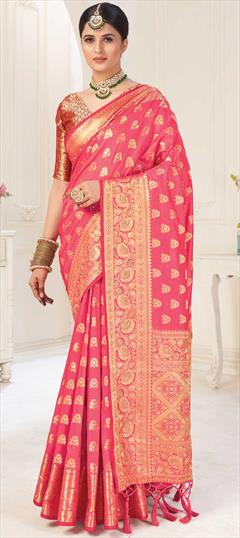 Traditional Pink and Majenta color Saree in Art Silk, Silk fabric with South Weaving work : 1778283