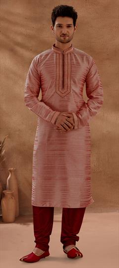 Beige and Brown color Kurta Pyjamas in Art Silk fabric with Lace work : 1778841